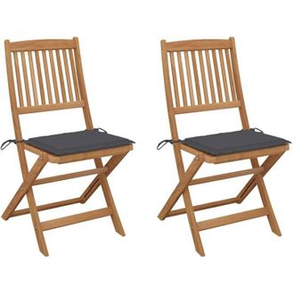 vidaXL Vidaxl - Sedie da Giardino Pieghevoli 2 pz con Cuscini Massello Acacia