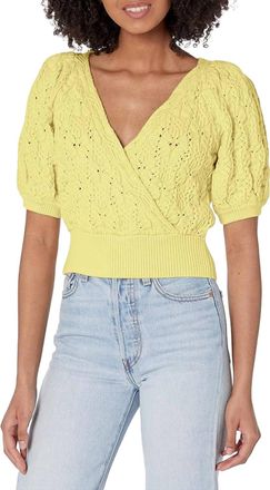 Astr Elowen Short Sleeve Loose Knit Sweater In Lime Green
