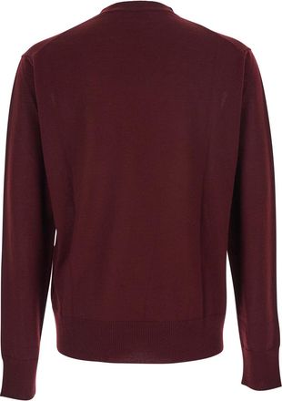 Vivienne Westwood Mens Bordeaux Crew Neck Sweater With Orb Logo Virgin Wool Tops Top