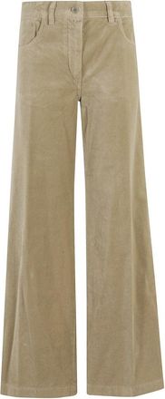 Aspesi Khaki Velvet Wide-Leg Pants With High Waist