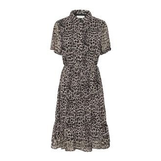 Cream Animal Spots Short Sleeve Dress - female - Cream - Shirt Dresses - Black - 2XL - Dresses