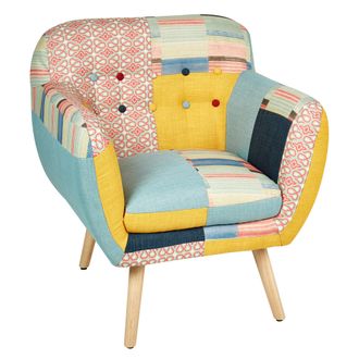 Beliani Sill&oacute;n Tapizado En Tela Dise&ntilde;o Patchwork Multicolor Silla Club Abotonada Estilo Retro Melby