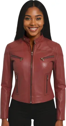 Infinity Leather Womens Casual Slim-Fit Leather Biker Jacket-Tulsa