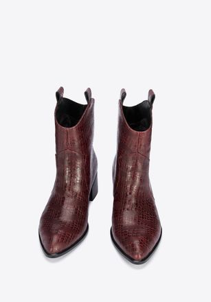 Wittchen Dames Croco Leren Cowboylaarzen Bordeaux Natuurlijk Leer
