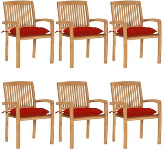 vidaXL Sillas De Jard&iacute;n Apilables 6 Uds Madera De Teca Con Cojines Vidaxl