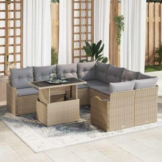 vidaXL Vidaxl - Conjunto De Sof&aacute; De Jard&iacute;n Manual 9 Pcs Beige 100 X 55 X 73 Cm