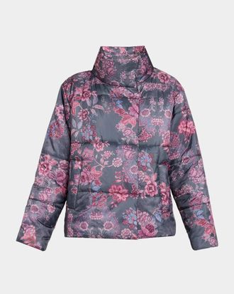 Johnny Was Quilted Floral-Print Puffer Jacket