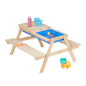 Relaxdays Relaxdays Mesa P&iacute;cnic Infantil, Banco Jard&iacute;n Ni&ntilde;os Con Bandejas Agua Y Barro, Para Jugar, 50 X 89 X 86 Cm, Natural