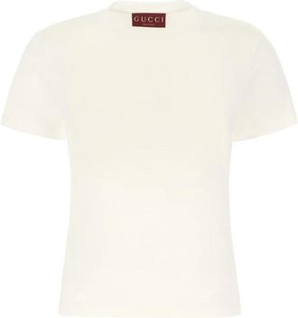 Gucci Medium T-shirt van katoenjersey - Dames - T-shirts - Beige - M - Katoen - Tops