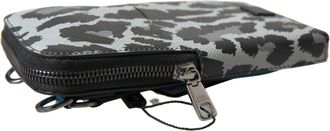 Dolce & Gabbana Gray Leopard Leather Men Purse Crossbody Sling Phone Bag Patterned