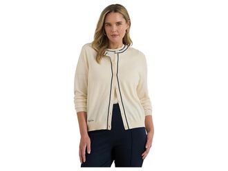 Lauren Ralph Lauren Plus Size Two-Tone Cotton-Modal Cardigan Womens Sweater Mascarpone Cream/Refined Navy : 2X, Cotton/Modal