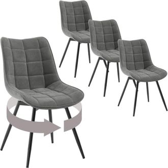 Woltu Juego De 4 Sillas De Comedor Para Sal&oacute;n, Oficina O Terraza, Con Respaldo Ergon&oacute;mico, Asiento De Terciopelo Y Patas De Metal, Color Gris Oscuro - Woltu