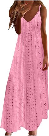 Generic Summer Dresses for Women 2024 Crochet Boho Casual Floral Spaghetti Strap Sundresses V Neck Casual Elegant Long Maxi Dress(03 Hot Pink,Large)