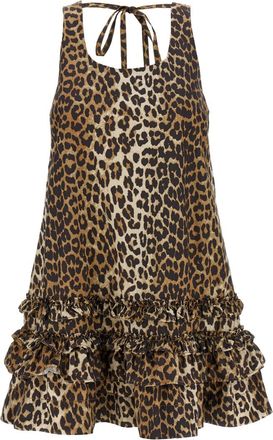 Ganni Brown Leopard Cotton Poplin Mini dress