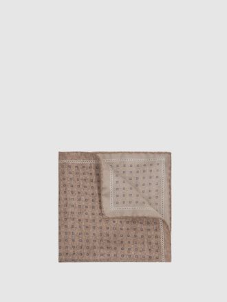 Reiss Marasusa Oatmeal Reversible Silk Pocket Square, 32x32cm, Beige