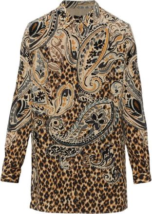 Etro Overhemden, Heren, Bruin, L, Gedrukte Zijden Blouse