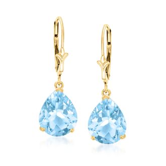 Ross-Simons Pear-Shaped Sky Blue Topaz Earrings in 14kt Yellow Gold