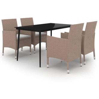 vidaXL Set Comedor De Jard&iacute;n 5 Pzas Y Cojines Rat&aacute;n Sint&eacute;tico Y Vidrio Vidaxl