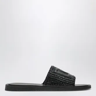 Dolce & Gabbana Black crochet raffia mules with calfskin details