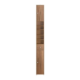 SoBuy Mueble columna de ba&ntilde;o con 5 estantes 2 puertas y 1 caj&oacute;n mdf marr&oacute;n