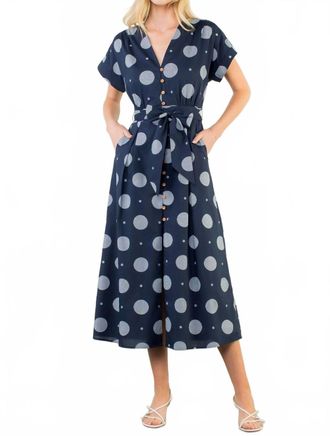 THML Clothing Short Sleeve Polka Dot Dress In Navy