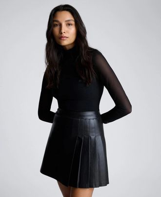 Kenneth Cole Jodie Mixed Media Dress Womens Black Mesh Lined Mock Neck PALL424