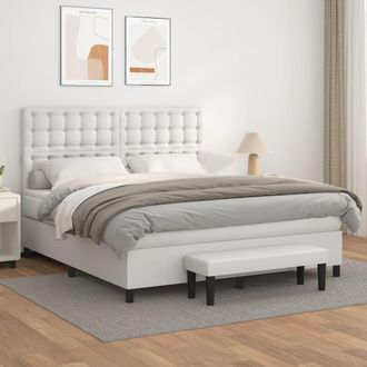 vidaXL Vidaxl - Cama Box Spring Con Colch&oacute;n Cuero Sint&eacute;tico Blanco 160x200 Cm