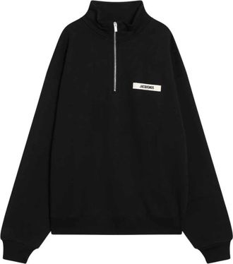 Jacquemus Half-Zip Sweatshirt - Heren - Sweatshirts - Zwart - XL - Katoen - Hoodies & sweatvesten