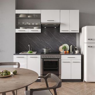 Vicco Mueble De Cocina Fame-line, Blanco Brillo/antracita, 200 Cm, Et Antracita