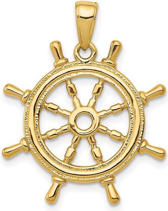 Diamond2Deal 10k Yellow Gold 3D Ships Wheel Pendant