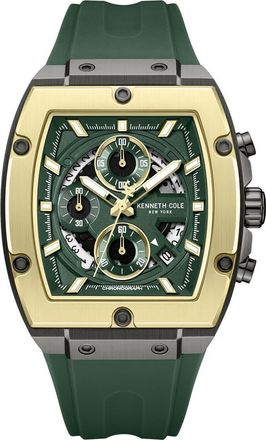 Kenneth Cole Sport Tonneau Chronograph Silicone Strap Watch, 44mm x 28mm in Green at Nordstrom