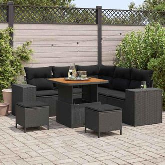 vidaXL Conjunto De Sof&aacute; De Jard&iacute;n 8 Pcs Negro Rat&aacute;n Sint&eacute;tico Vidaxl