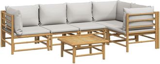 vidaXL Set De Muebles De Jard&iacute;n 6 Piezas Bamb&uacute; Con Cojines Gris Claro Vidaxl