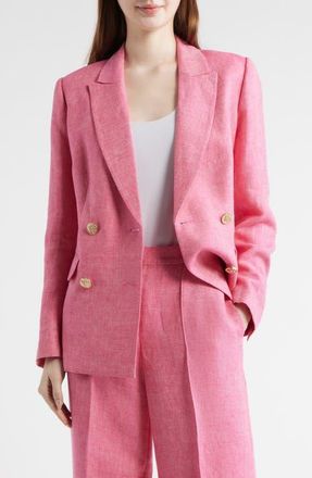 Elie Tahari The Kenna Double Breasted Linen Blazer in Plum Rose at Nordstrom, Size 12