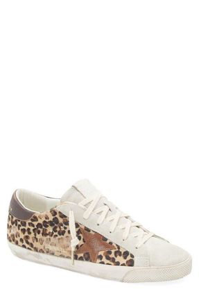 Golden Goose Super-Star Leopard Print Genuine Calf Hair Sneaker in Beige Brown /Beige/Red at Nordstrom, Size 10Us