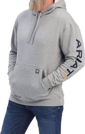 Ariat Mens Rebar Sleeve Logo Hoodie In Heather Grey