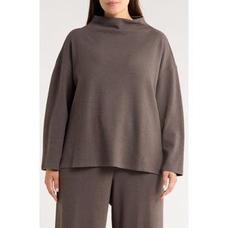 Eileen Fisher Funnel Neck Boxy Organic Cotton Blend Top in Rye at Nordstrom Rack, Size 3X
