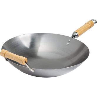 Joyce Chen Round Bottom Carbon Steel Wok with Birch Handles, 14 inch in Metallic Silver at Nordstrom, Size Large