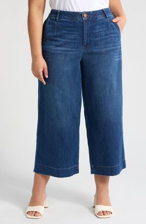 Wit & Wisdom Whitney Skyrise Crop Wide Leg Jeans in Blue at Nordstrom, Size 18W