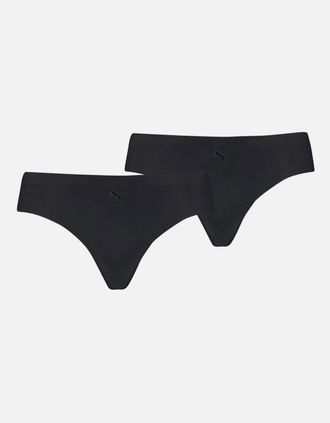 Puma Womens 2-Pack Microfibre Seamless Low-Rise Strings, Black - Black/Black - Size: 14