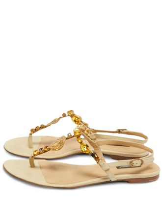 Dolce & Gabbana lizard-embossed embellished flat sandals - women - Calf Leather/Calf Leather/Calf Leather/Rubber - 39.5 - Neutrals