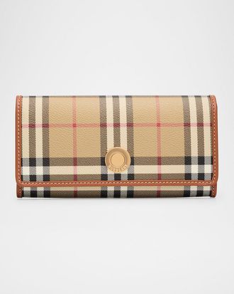 Burberry Halton Coated Check-Print Continental Wallet