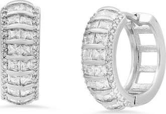HMY Jewelry Pav&eacute; Huggie Hoop Earrings in Silver at Nordstrom Rack