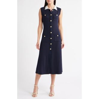 ZOE AND CLAIRE Contrast Collar Button-Up Shirtdress in Navy at Nordstrom Rack, Size X-Small