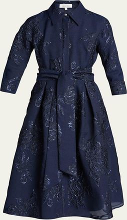 Teri Jon Metallic Jacquard Belted Shirtdress