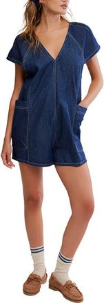 Free People Free Fall Denim Romper in Deep Blue at Nordstrom, Size X-Large