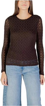 Only Only, Truien & Vesten, Dames, Bruin, M, Katoen, Bruine Lange Mouw Ronde Hals T-Shirt