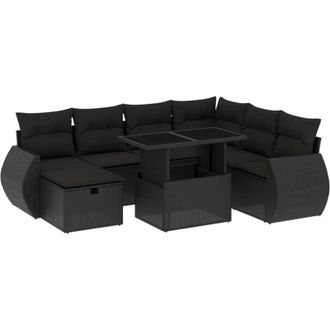vidaXL Set De Sof&aacute;s De Jard&iacute;n 8 Piezas Y Cojines Rat&aacute;n Sint&eacute;tico Negro