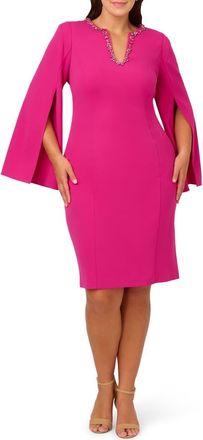 Adrianna Papell Jewel Cape Sleeve Crepe Sheath Dress in Berry Rose at Nordstrom, Size 14W