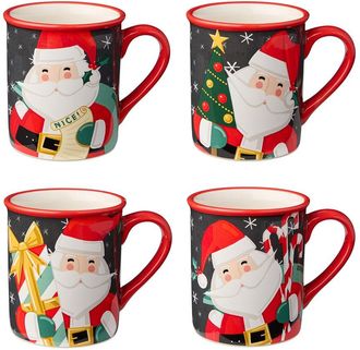 Certified International Christmas Whimsy Santa Set Of 4 Mugs